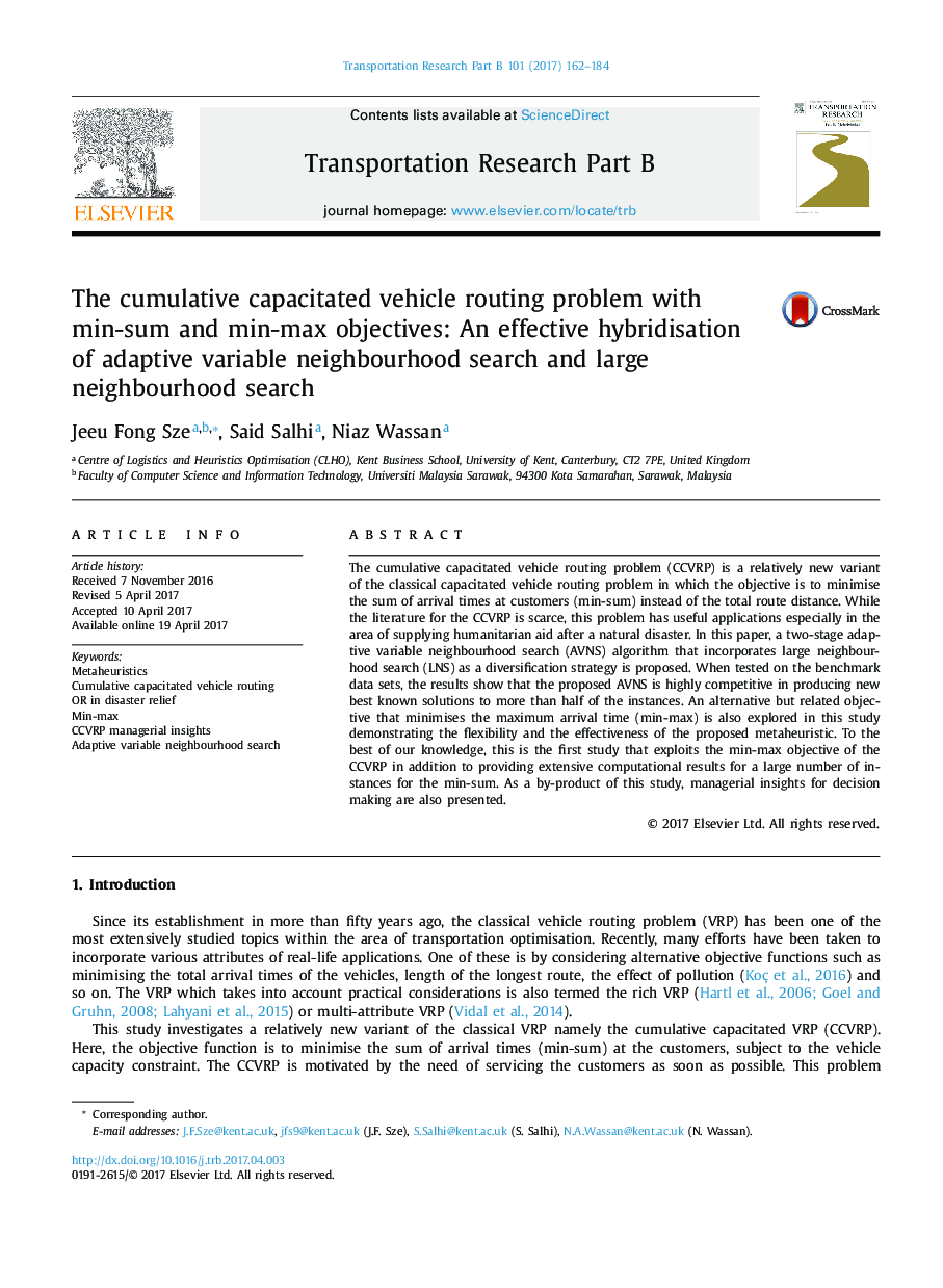 The cumulative capacitated vehicle routing problem with min-sum and min-max objectives: An effective hybridisation of adaptive variable neighbourhood search and large neighbourhood search