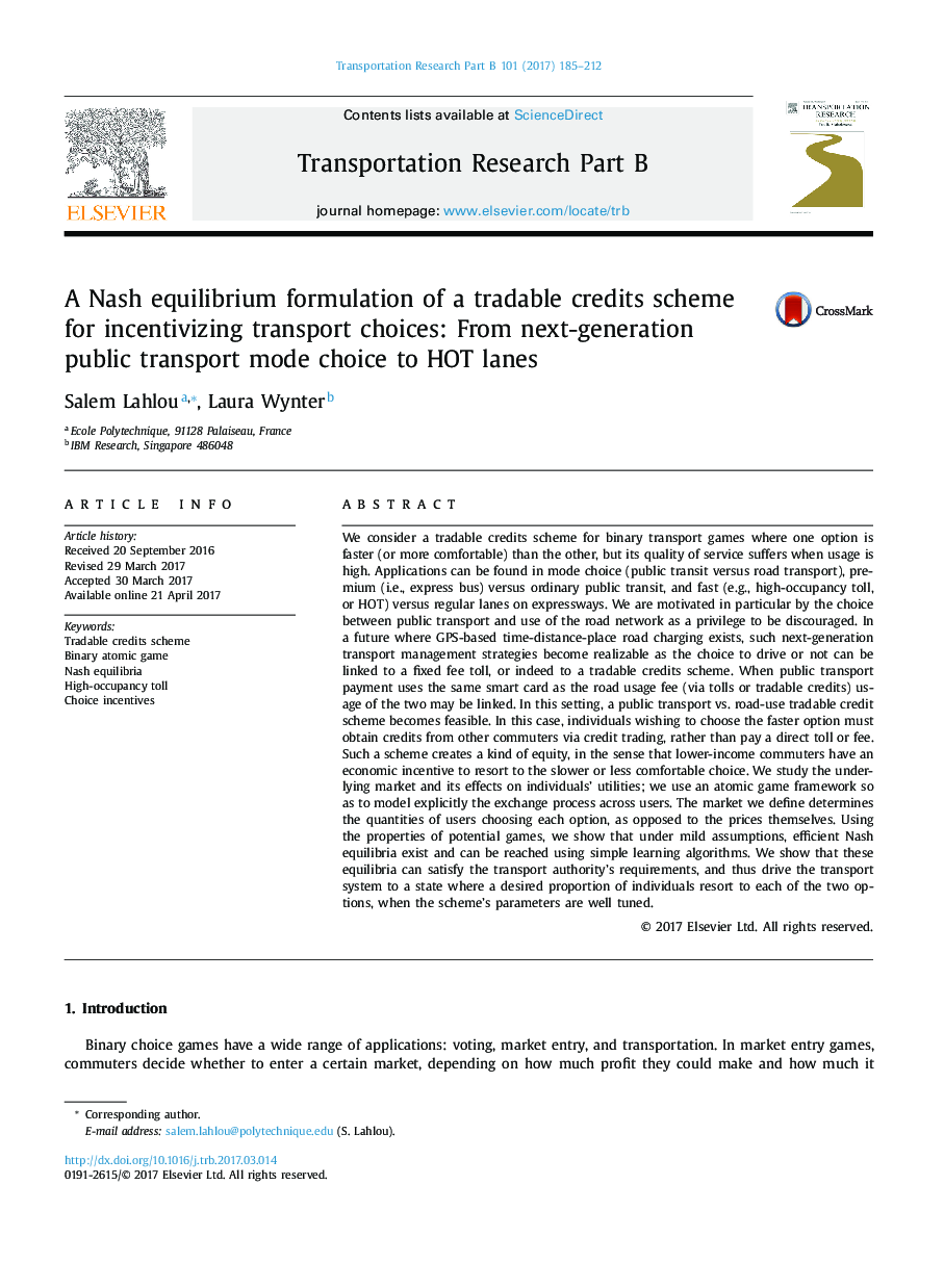 A Nash equilibrium formulation of a tradable credits scheme for incentivizing transport choices: From next-generation public transport mode choice to HOT lanes