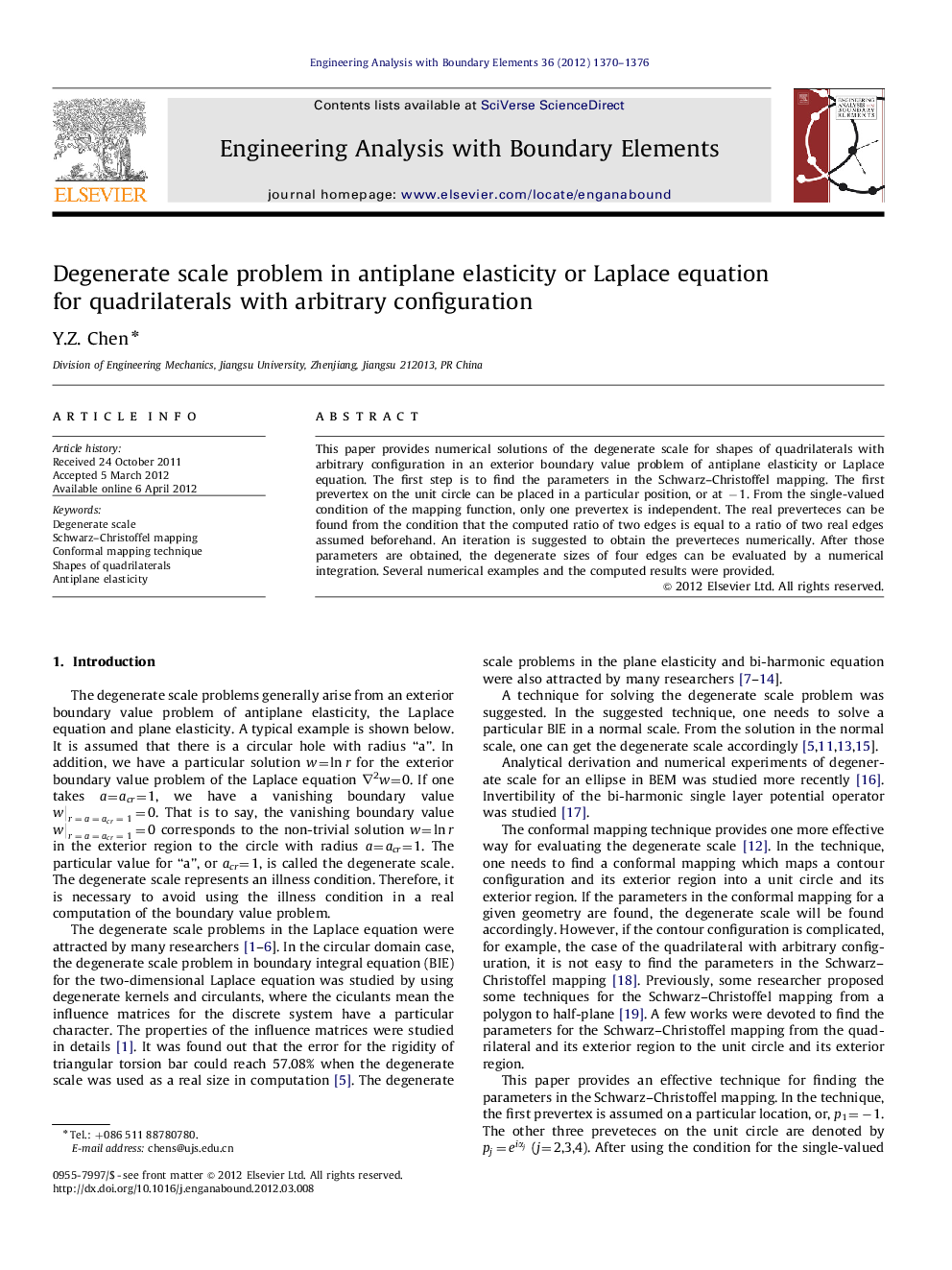 Degenerate scale problem in antiplane elasticity or Laplace equation for quadrilaterals with arbitrary configuration