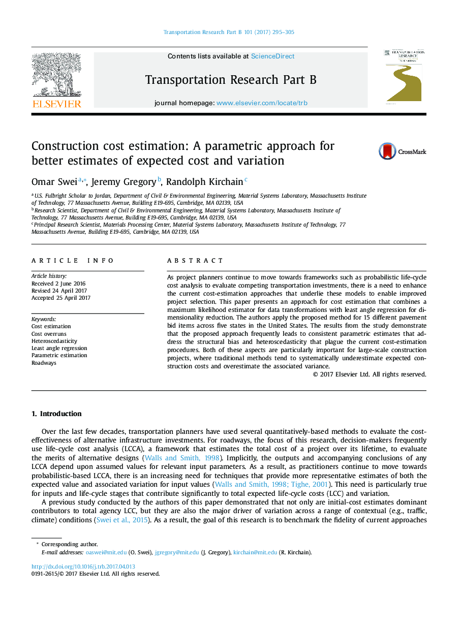 Construction cost estimation: A parametric approach for better estimates of expected cost and variation