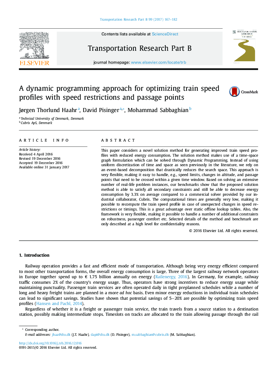 A dynamic programming approach for optimizing train speed profiles with speed restrictions and passage points