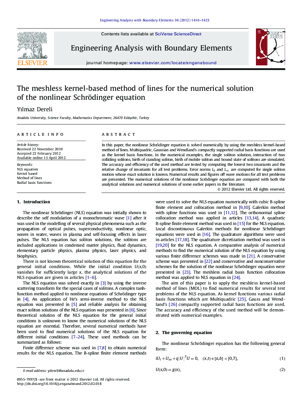 The meshless kernel-based method of lines for the numerical solution of the nonlinear Schrödinger equation