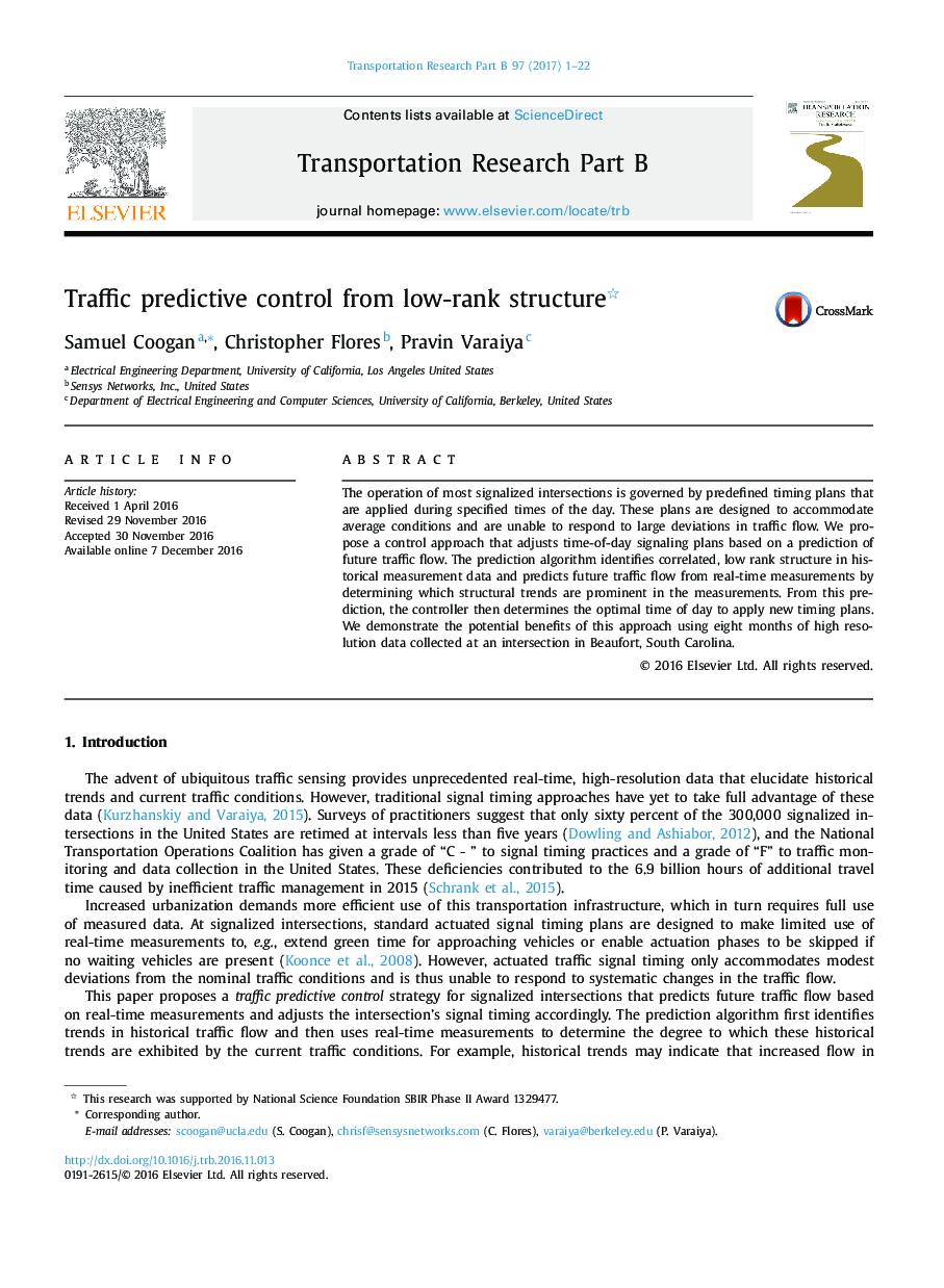 Traffic predictive control from low-rank structure