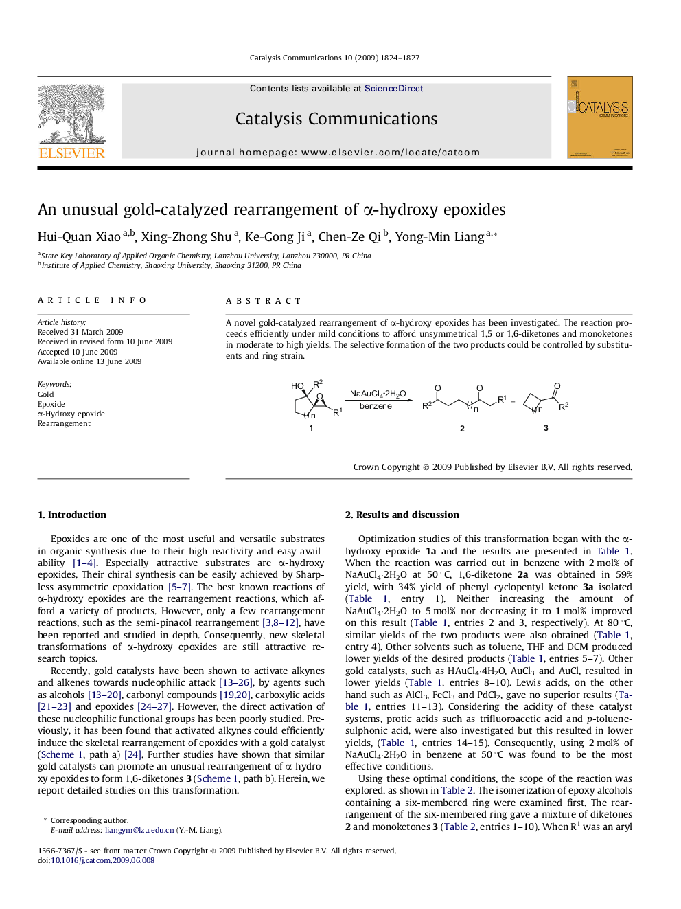 An unusual gold-catalyzed rearrangement of α-hydroxy epoxides