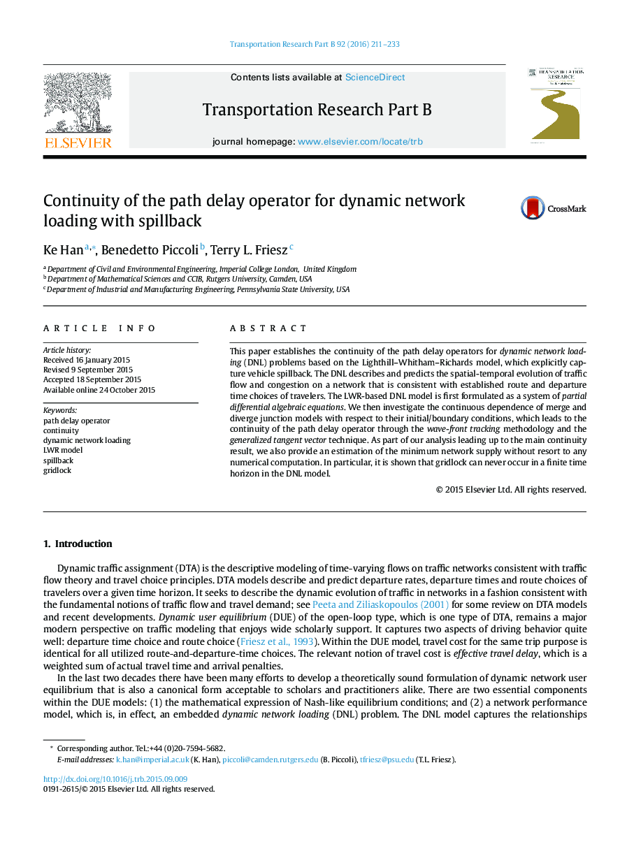 Continuity of the path delay operator for dynamic network loading with spillback