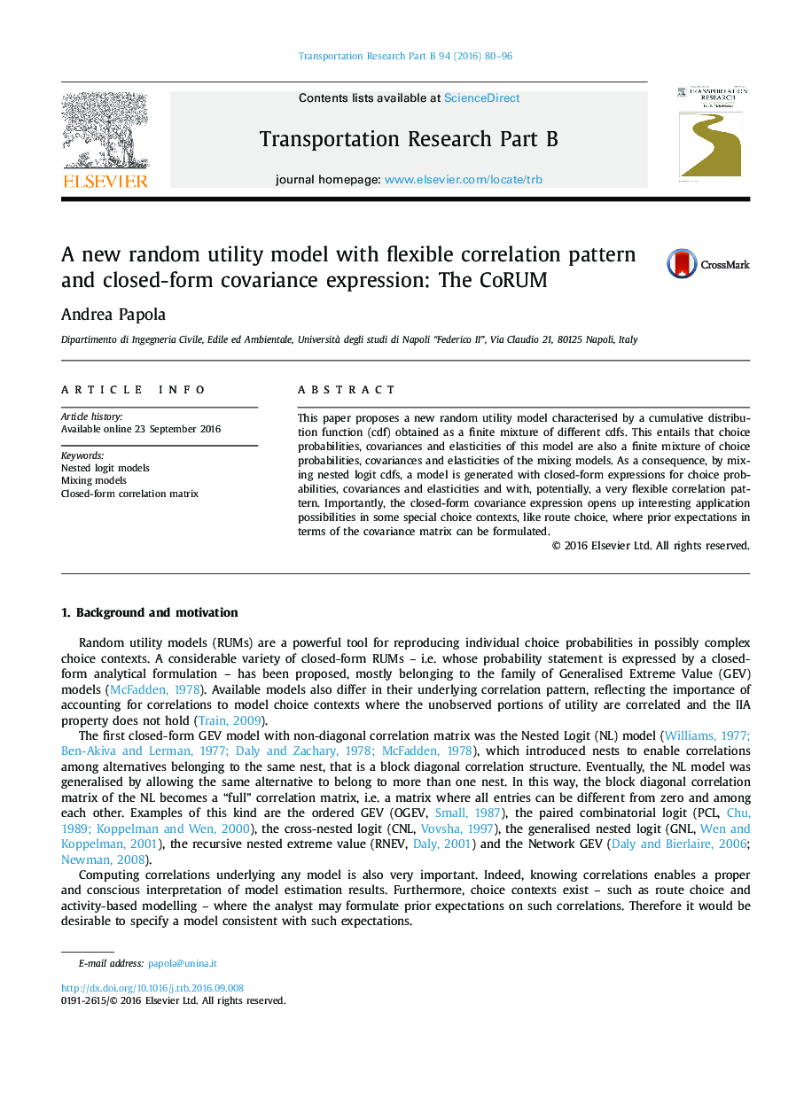 A new random utility model with flexible correlation pattern and closed-form covariance expression: The CoRUM