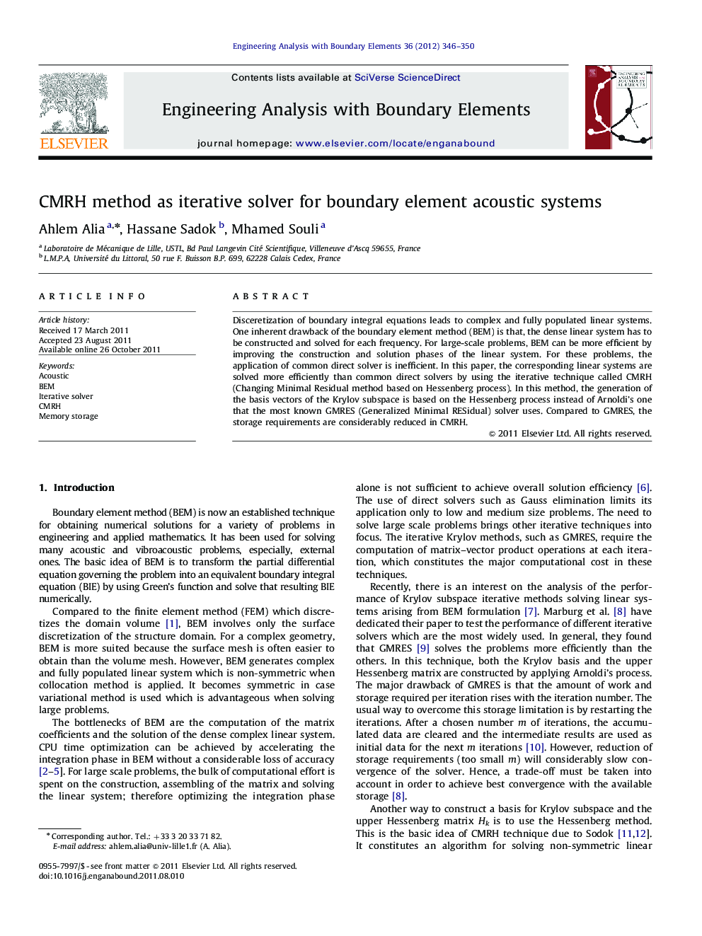 CMRH method as iterative solver for boundary element acoustic systems