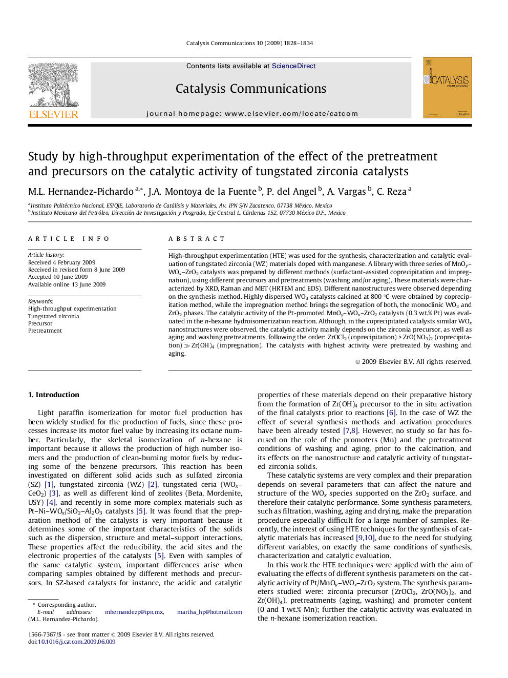 Study by high-throughput experimentation of the effect of the pretreatment and precursors on the catalytic activity of tungstated zirconia catalysts