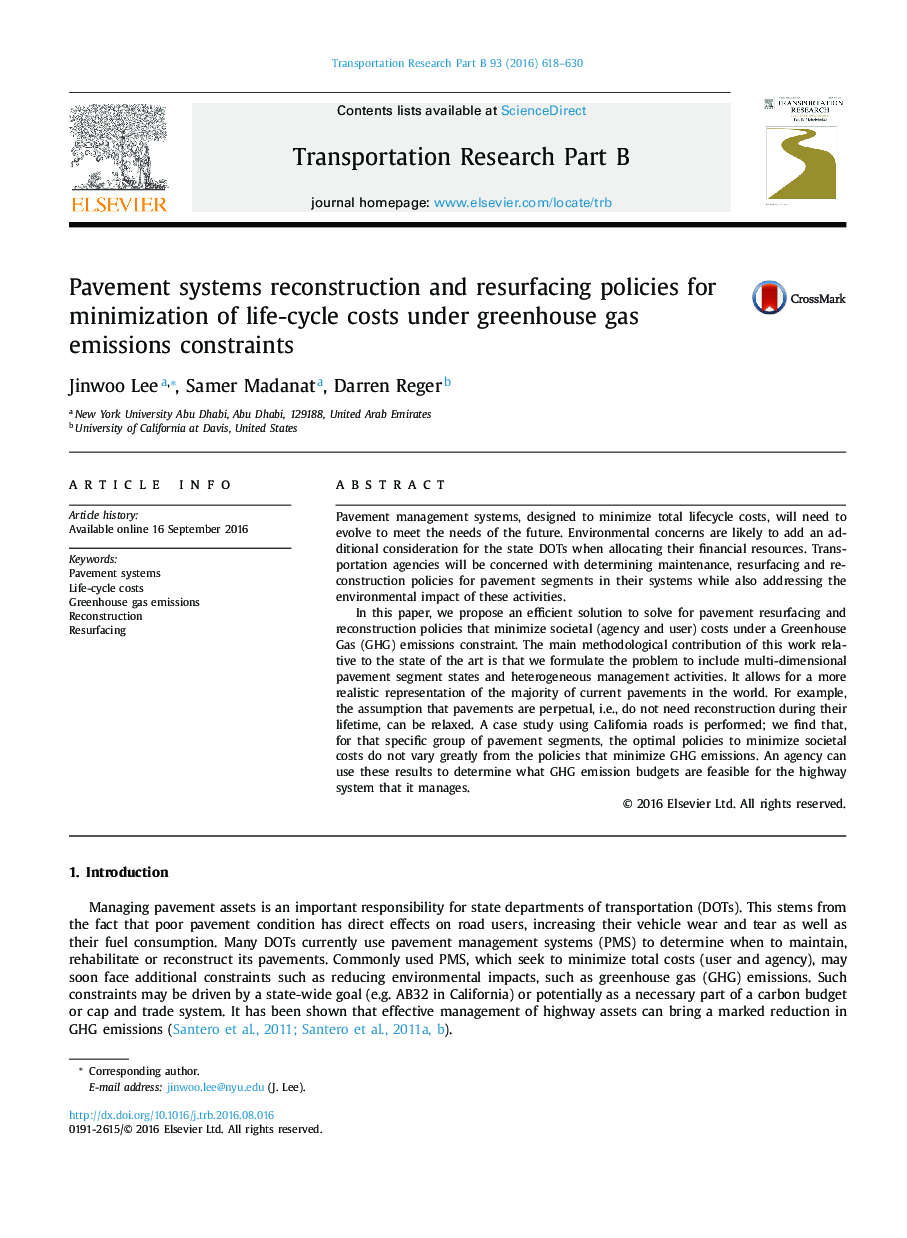 Pavement systems reconstruction and resurfacing policies for minimization of lifeâcycle costs under greenhouse gas emissions constraints