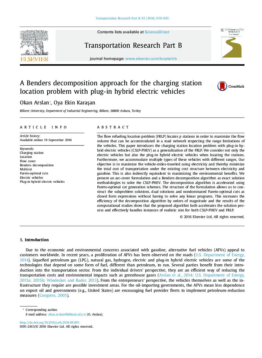 A Benders decomposition approach for the charging station location problem with plug-in hybrid electric vehicles