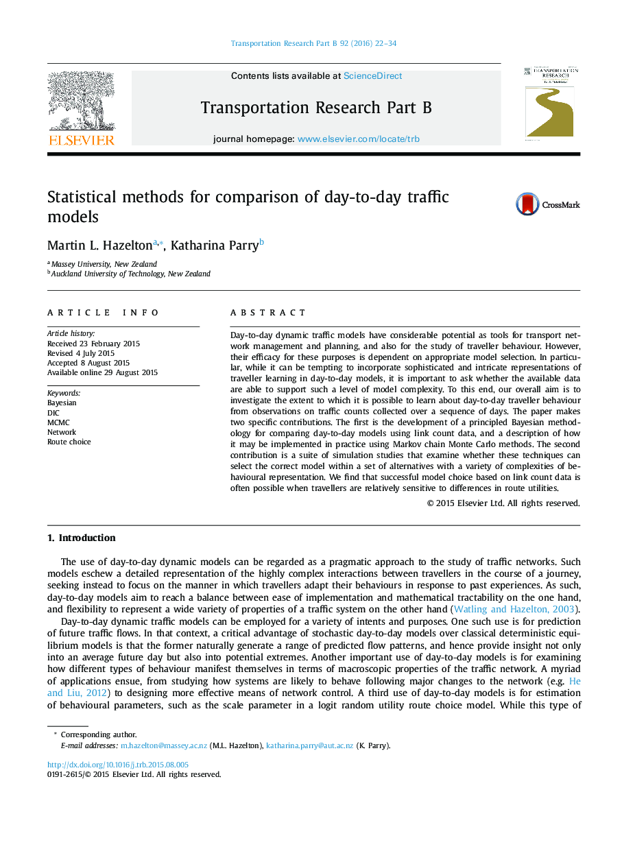 Statistical methods for comparison of day-to-day traffic models