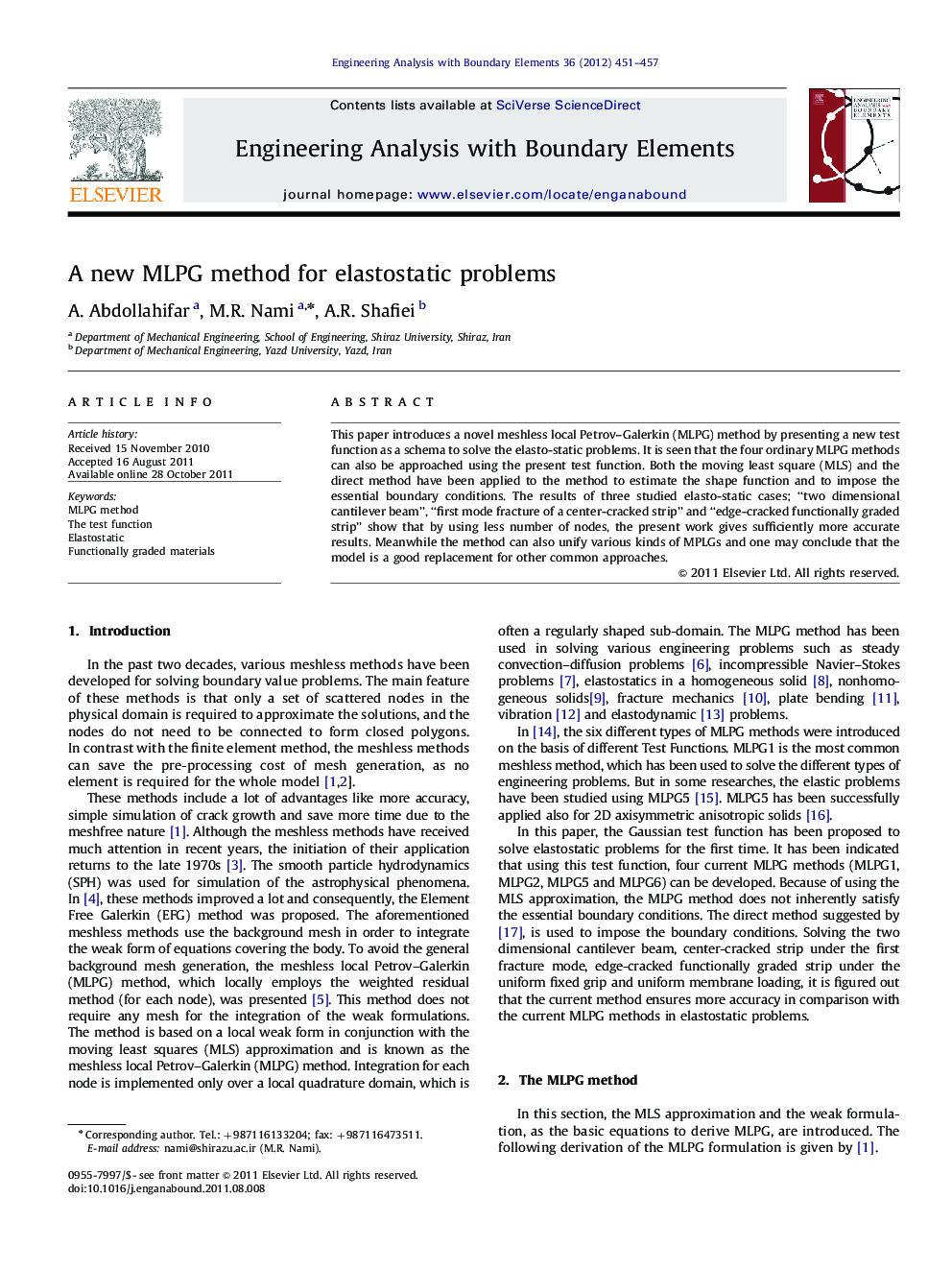 A new MLPG method for elastostatic problems