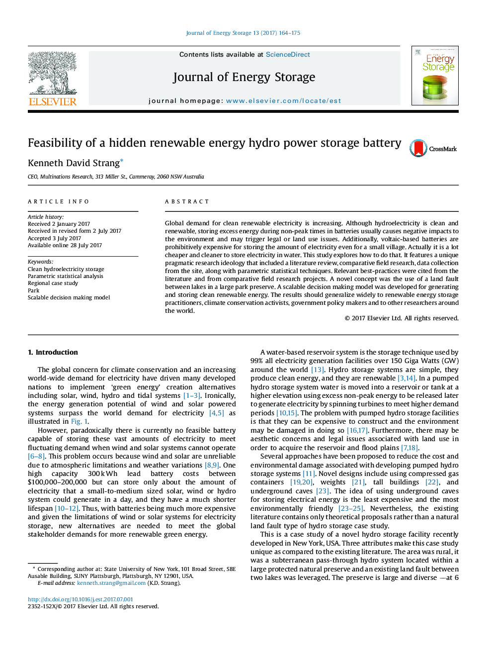 Feasibility of a hidden renewable energy hydro power storage battery