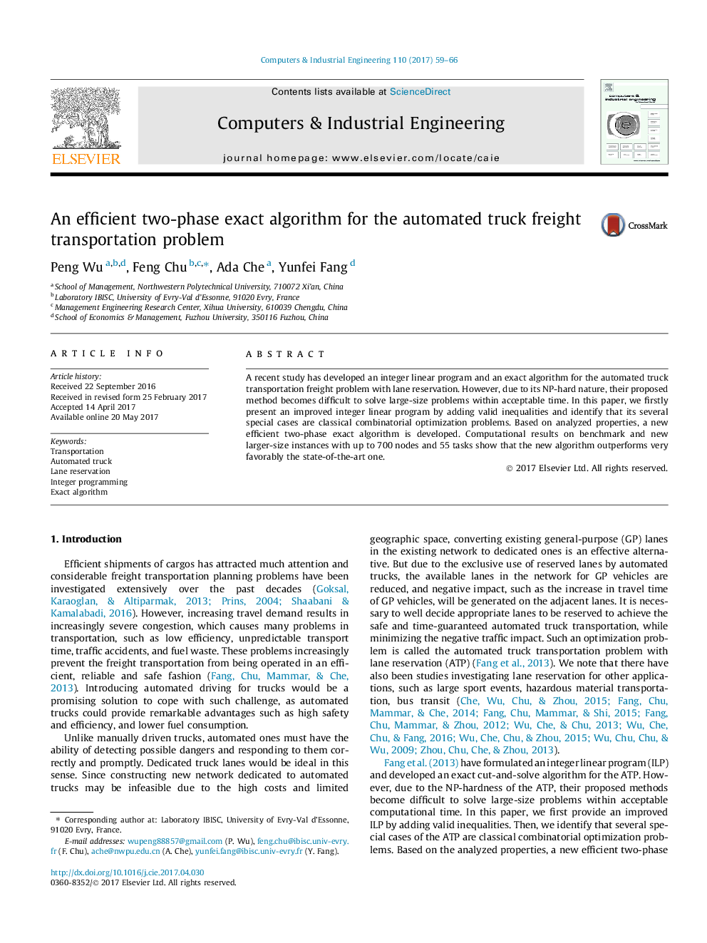 An efficient two-phase exact algorithm for the automated truck freight transportation problem