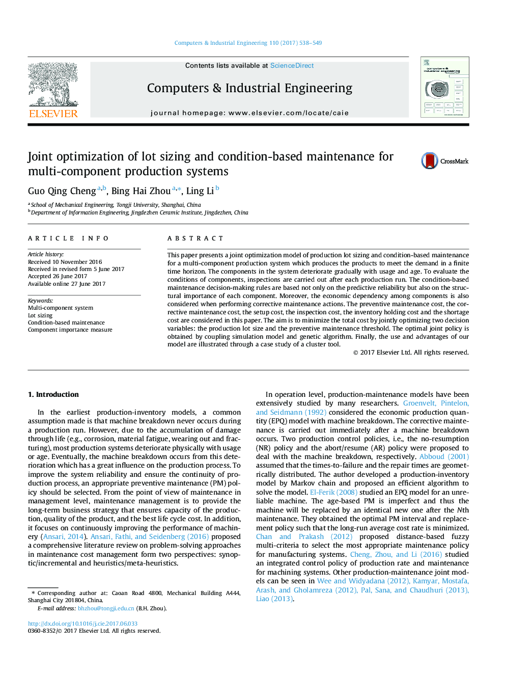 Joint optimization of lot sizing and condition-based maintenance for multi-component production systems