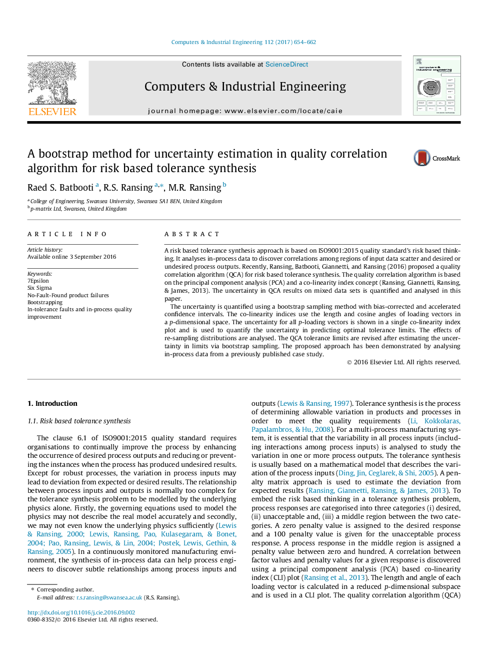 A bootstrap method for uncertainty estimation in quality correlation algorithm for risk based tolerance synthesis