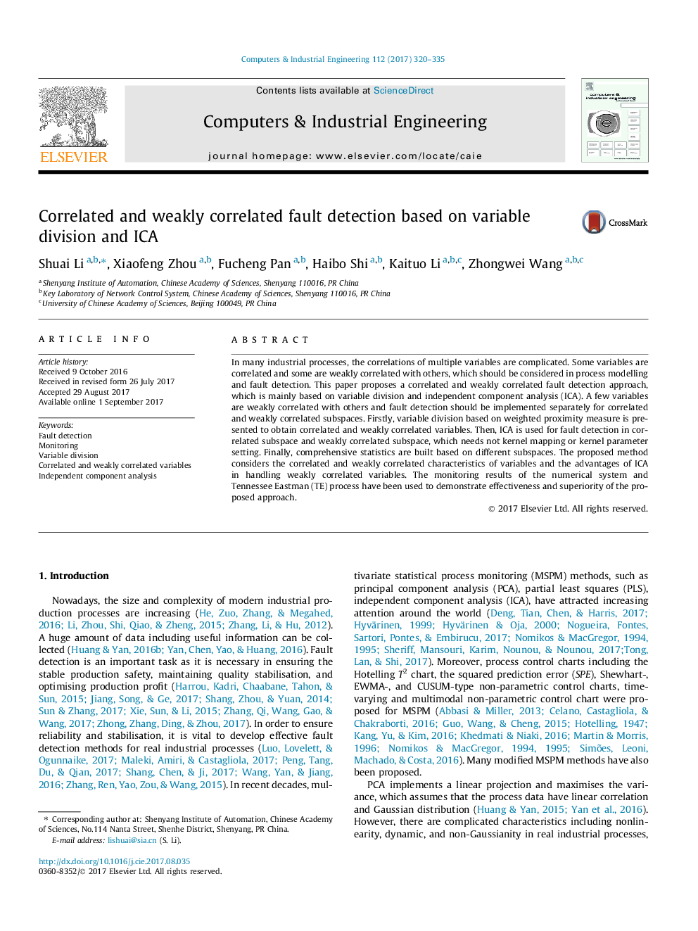 Correlated and weakly correlated fault detection based on variable division and ICA