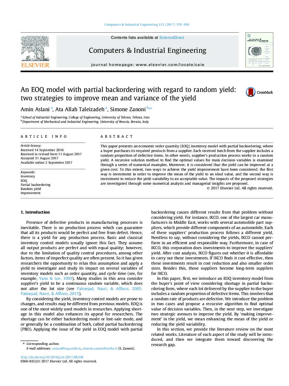 An EOQ model with partial backordering with regard to random yield: two strategies to improve mean and variance of the yield