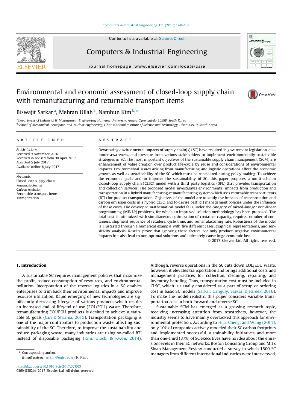 Environmental and economic assessment of closed-loop supply chain with remanufacturing and returnable transport items