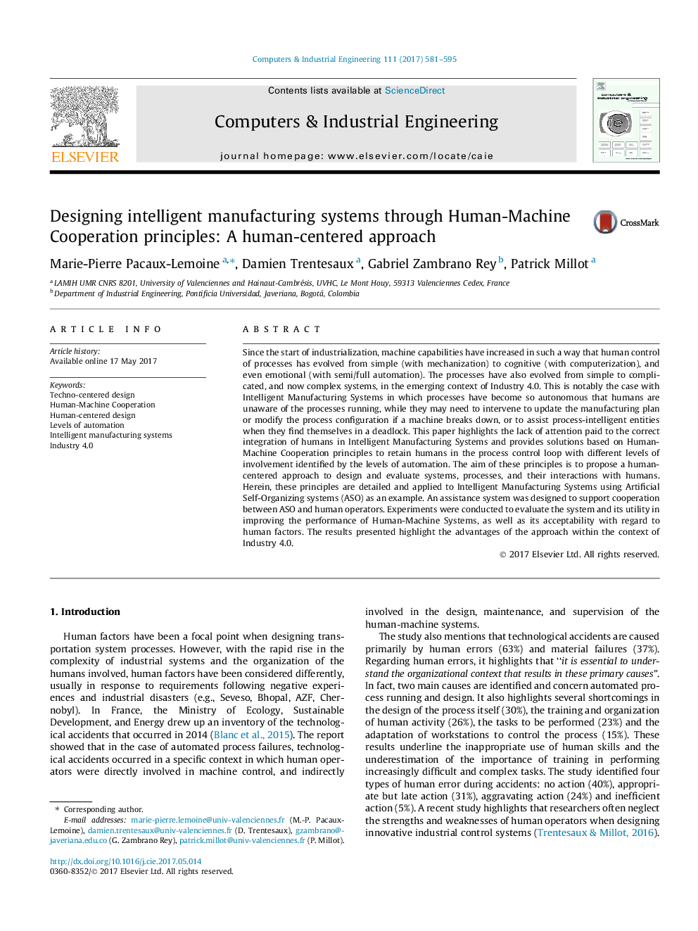 Designing intelligent manufacturing systems through Human-Machine Cooperation principles: A human-centered approach