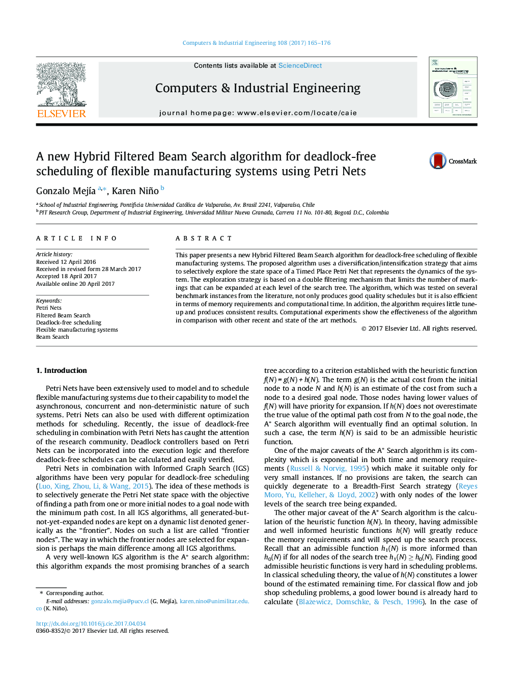 A new Hybrid Filtered Beam Search algorithm for deadlock-free scheduling of flexible manufacturing systems using Petri Nets