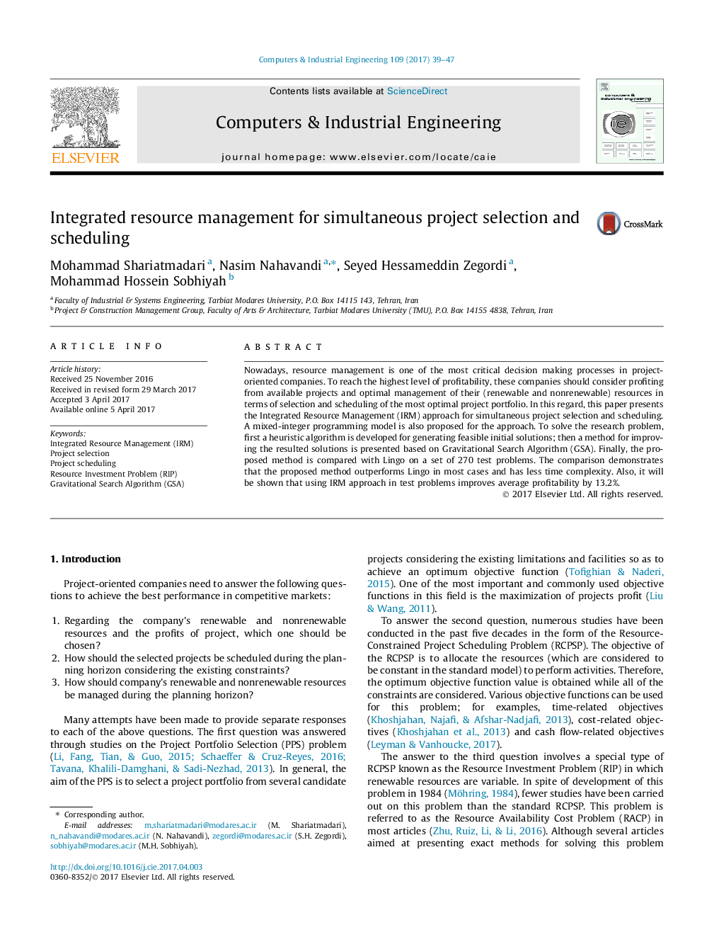 Integrated resource management for simultaneous project selection and scheduling