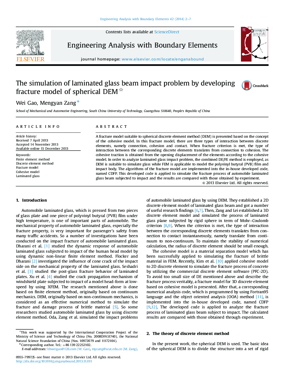 The simulation of laminated glass beam impact problem by developing fracture model of spherical DEM 