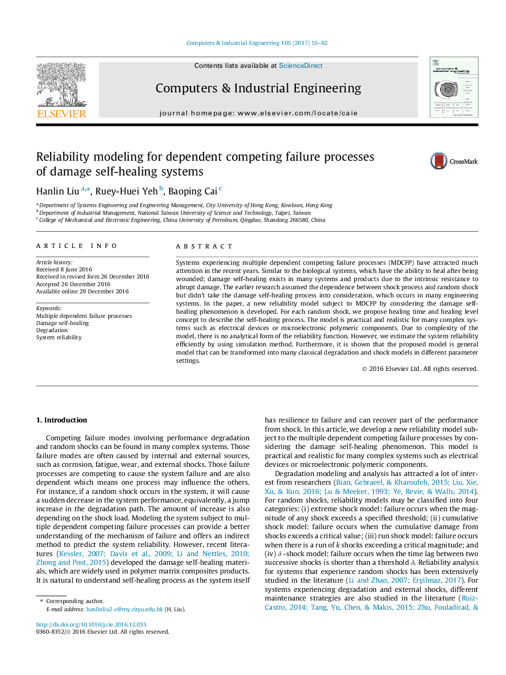 Reliability modeling for dependent competing failure processes of damage self-healing systems