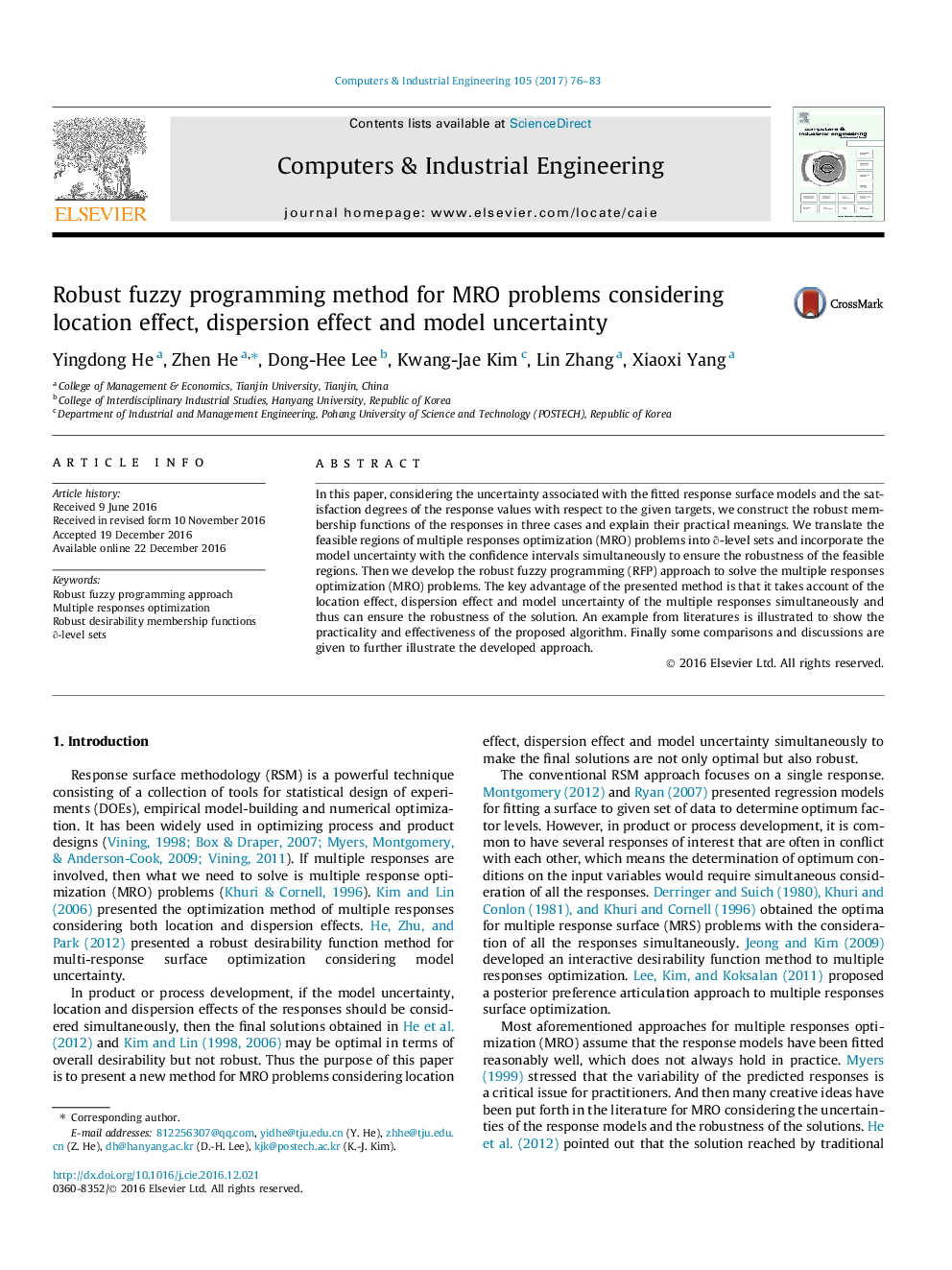 عکس صفحه اول مقاله: Robust fuzzy programming method for MRO problems considering location effect, dispersion effect and model uncertainty Robust fuzzy programming method for MRO problems considering location effect, dispersion effect and model uncertainty