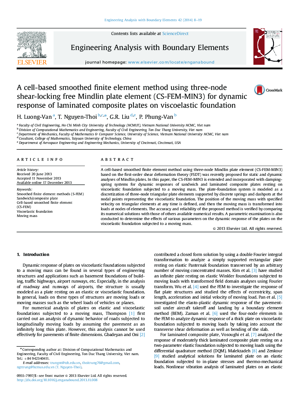 A cell-based smoothed finite element method using three-node shear-locking free Mindlin plate element (CS-FEM-MIN3) for dynamic response of laminated composite plates on viscoelastic foundation