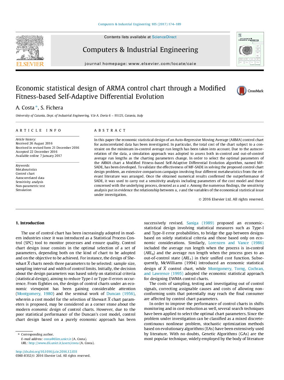 Economic statistical design of ARMA control chart through a Modified Fitness-based Self-Adaptive Differential Evolution