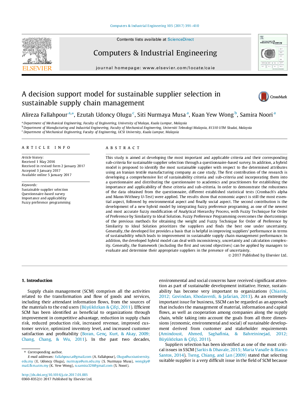 A decision support model for sustainable supplier selection in sustainable supply chain management