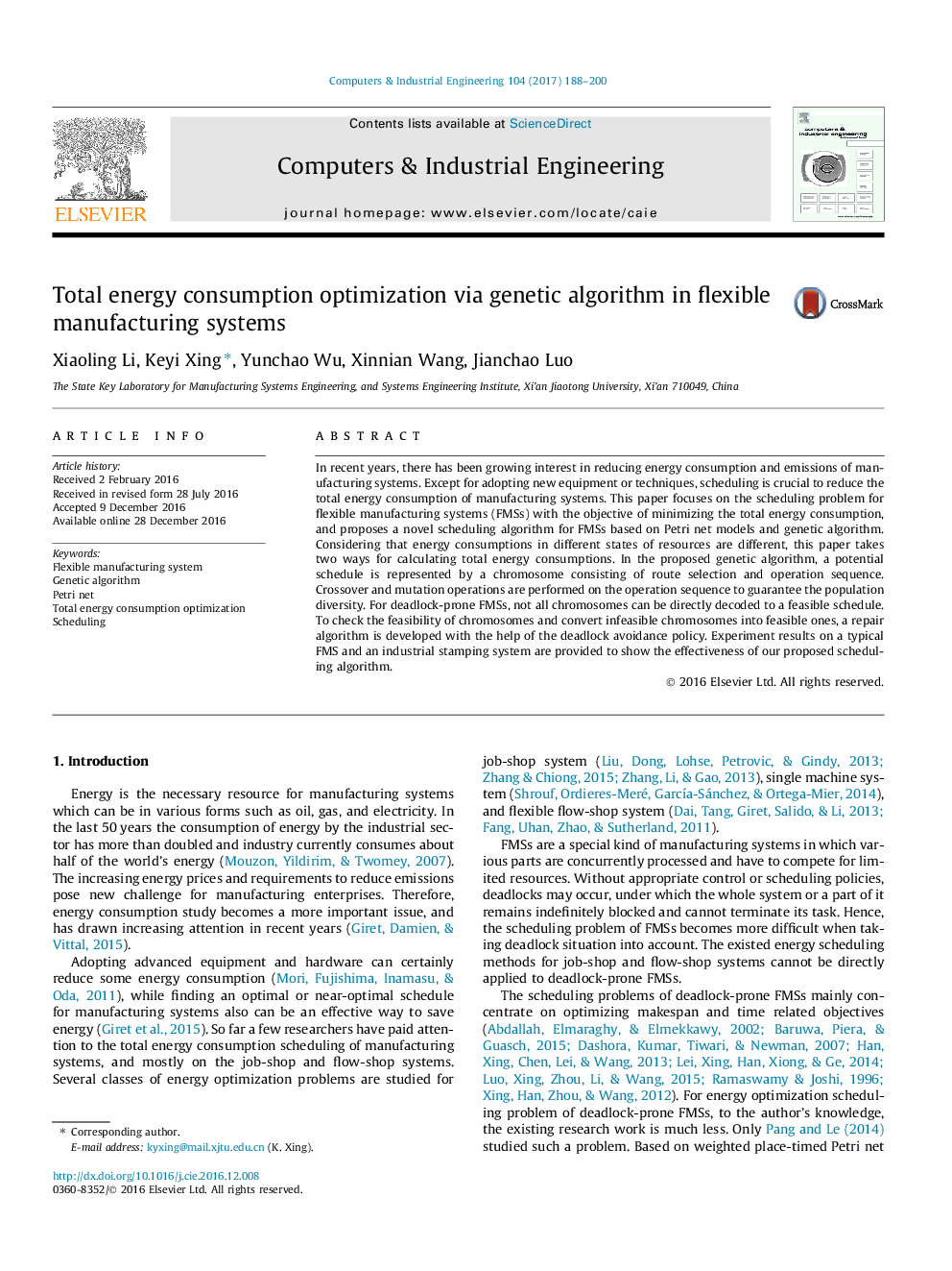 Total energy consumption optimization via genetic algorithm in flexible manufacturing systems