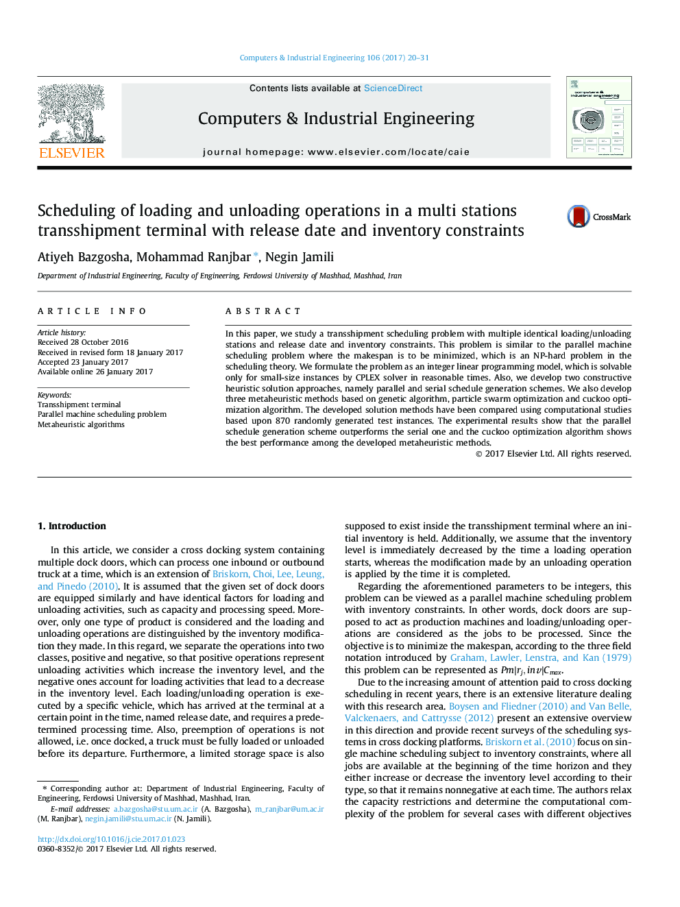 Scheduling of loading and unloading operations in a multi stations transshipment terminal with release date and inventory constraints