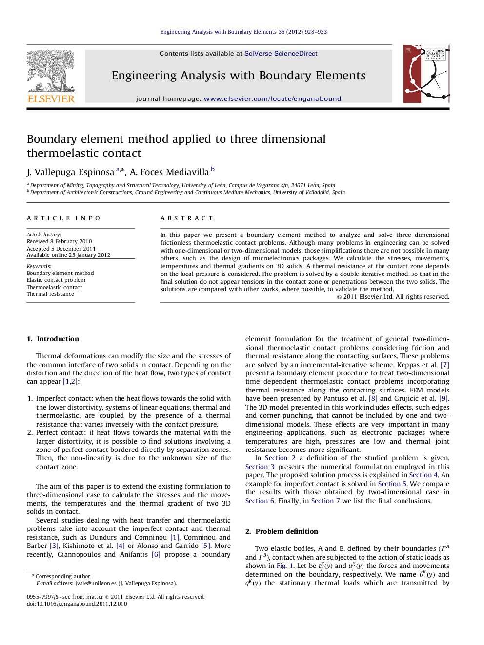 Boundary element method applied to three dimensional thermoelastic contact