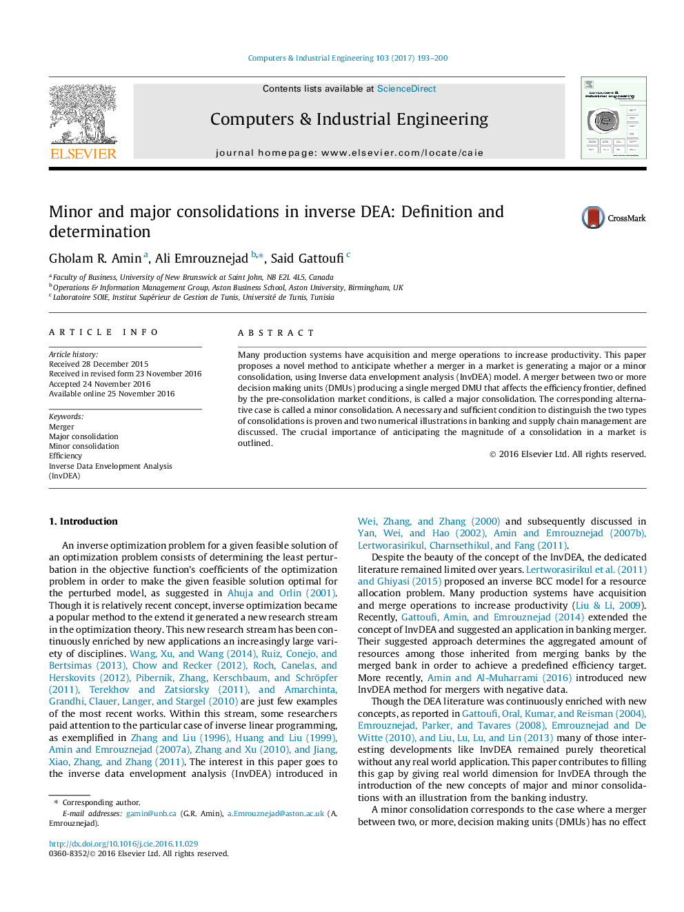 Minor and major consolidations in inverse DEA: Definition and determination