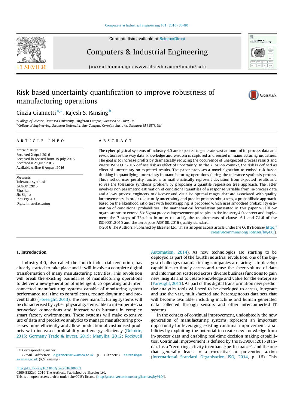 Risk based uncertainty quantification to improve robustness of manufacturing operations