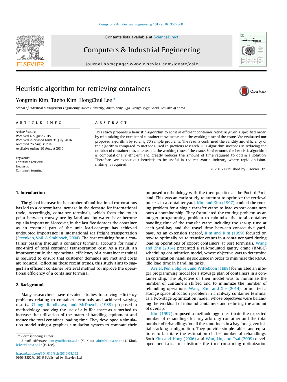 Heuristic algorithm for retrieving containers