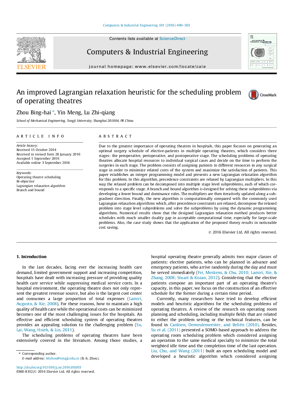 An improved Lagrangian relaxation heuristic for the scheduling problem of operating theatres