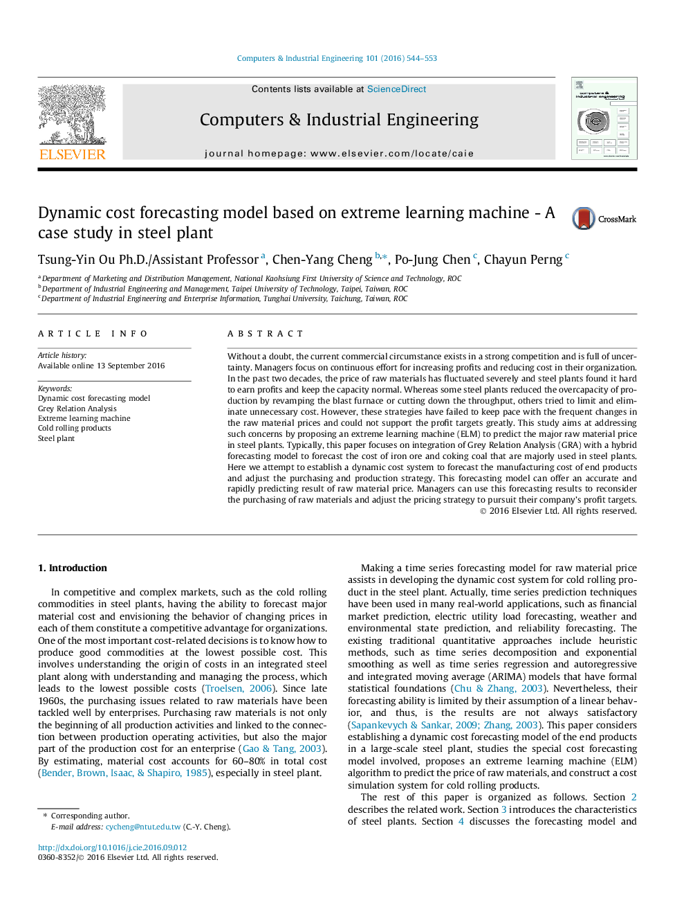 Dynamic cost forecasting model based on extreme learning machine - A case study in steel plant