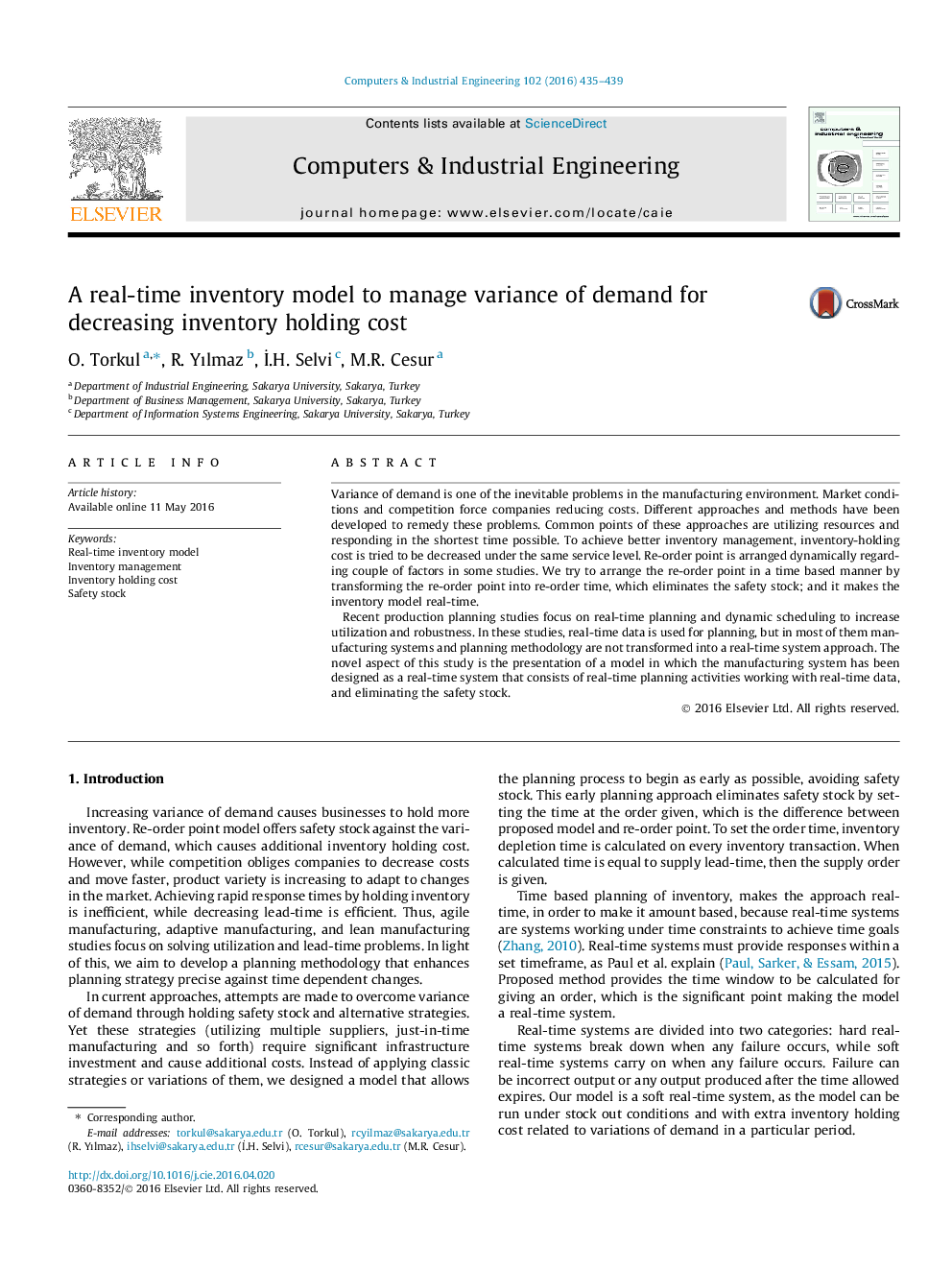 A real-time inventory model to manage variance of demand for decreasing inventory holding cost