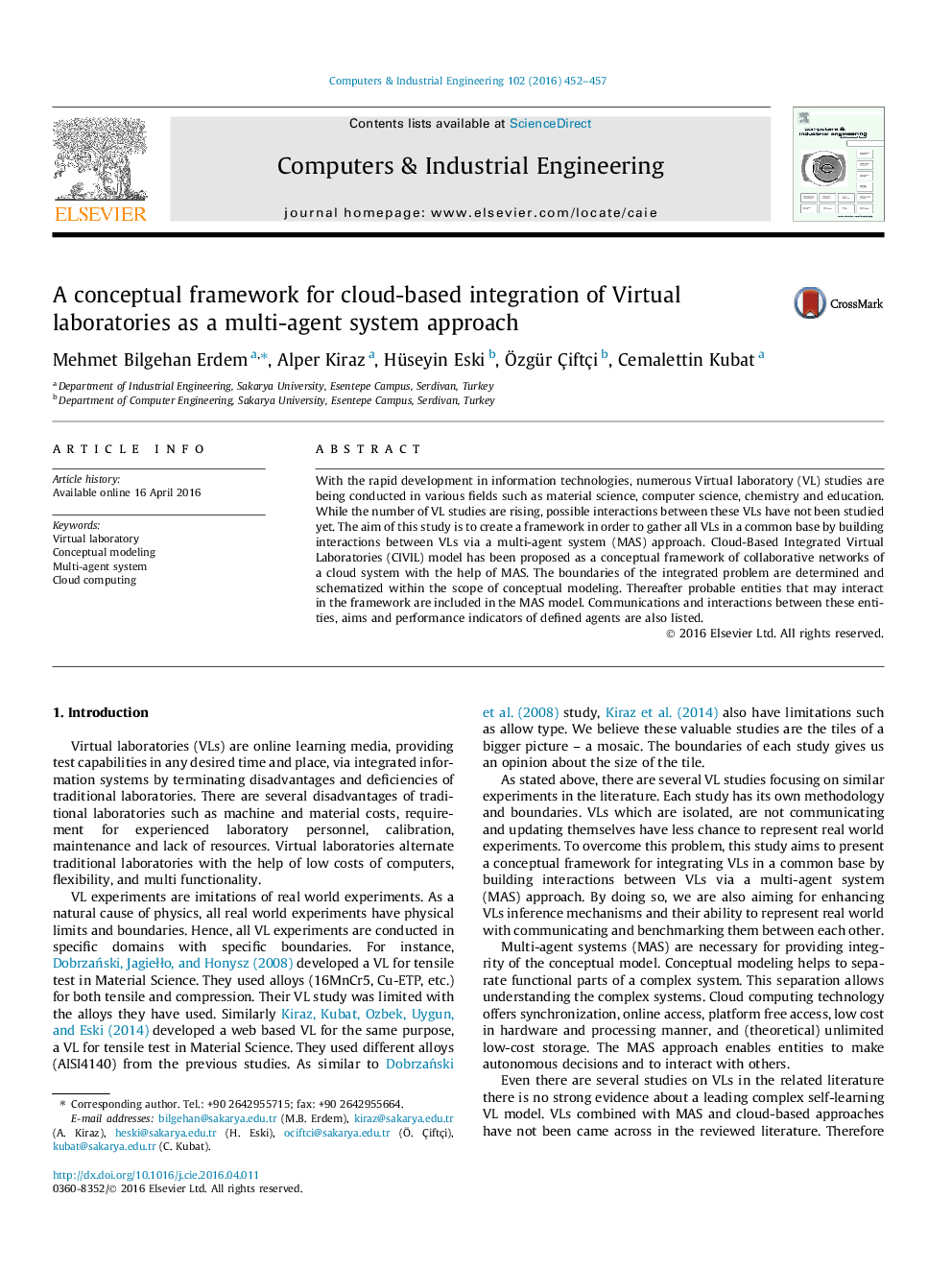 A conceptual framework for cloud-based integration of Virtual laboratories as a multi-agent system approach