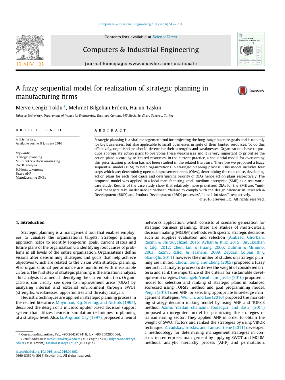 A fuzzy sequential model for realization of strategic planning in manufacturing firms