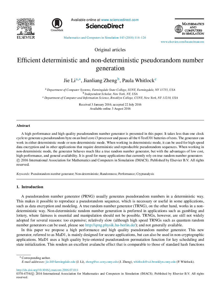 Efficient deterministic and non-deterministic pseudorandom number generation