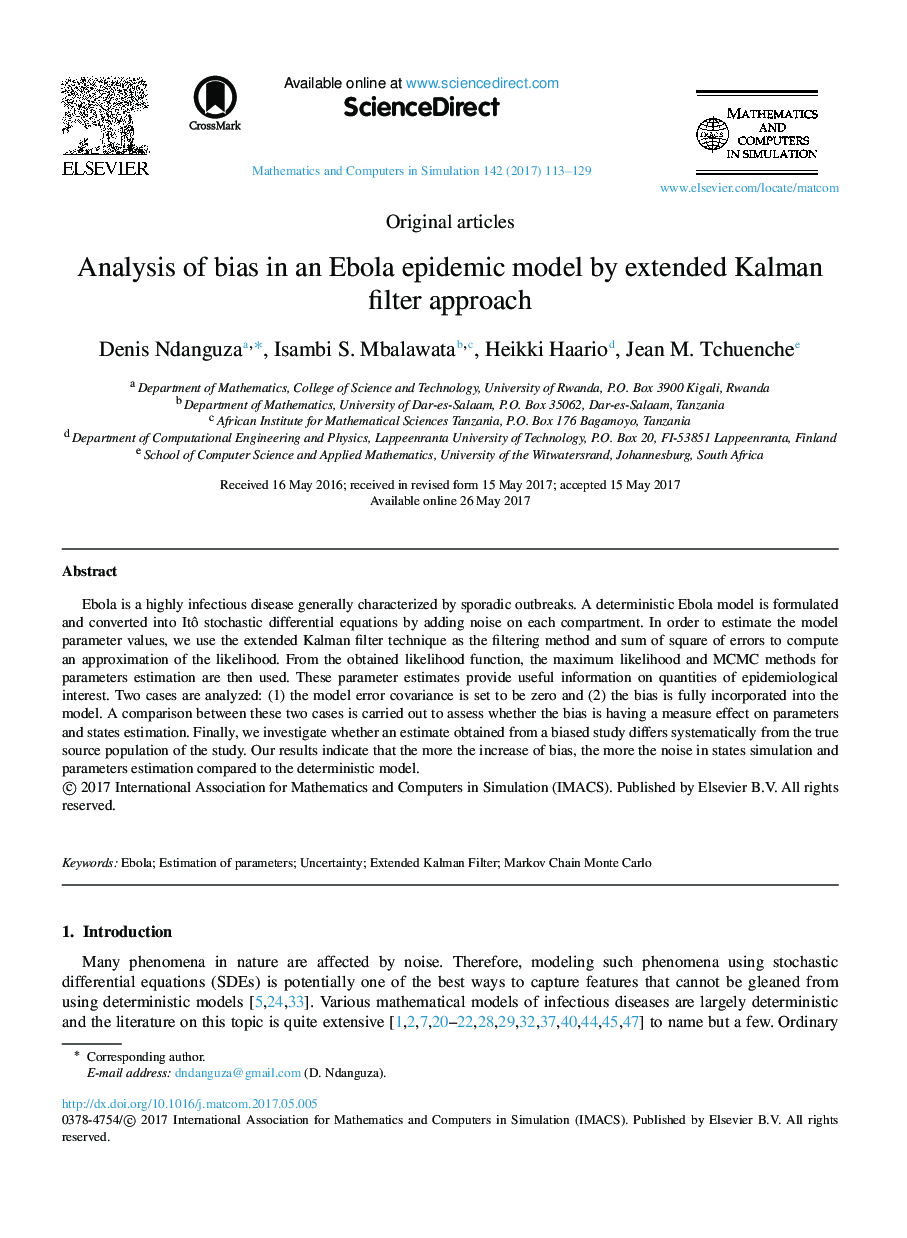 Analysis of bias in an Ebola epidemic model by extended Kalman filter approach