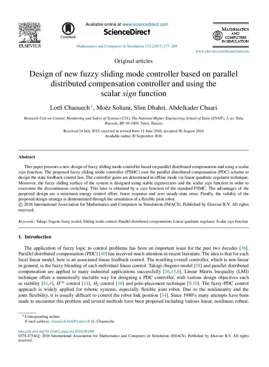 طراحی کنترل کننده کشویی جدید فازی مبتنی بر کنترل کننده جبران پراکنده موازی و استفاده از تابع نشانه اسکالر 