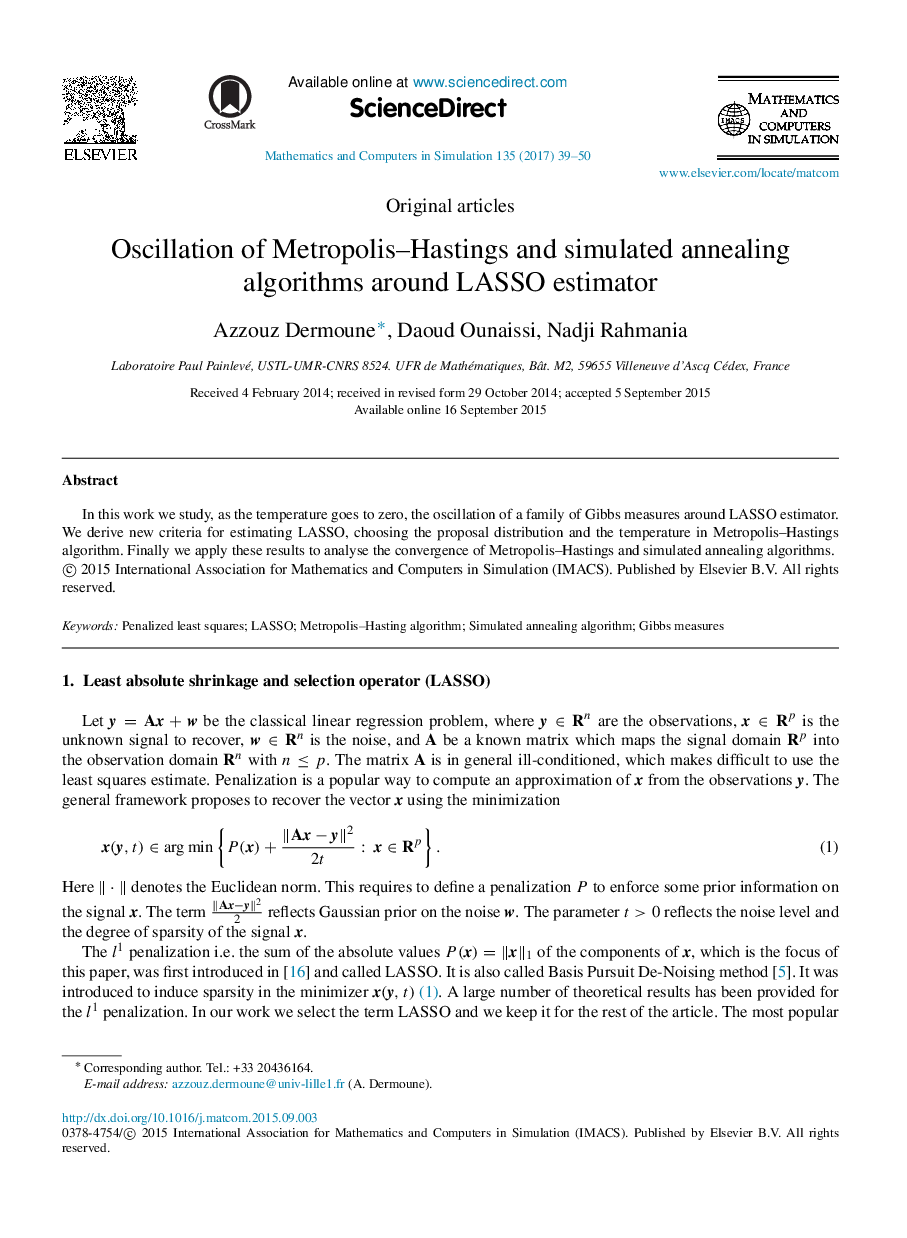 Oscillation of Metropolis-Hastings and simulated annealing algorithms around LASSO estimator