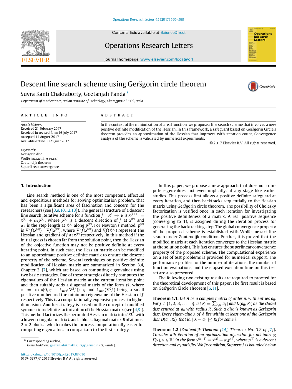 Descent line search scheme using GersÌgorin circle theorem