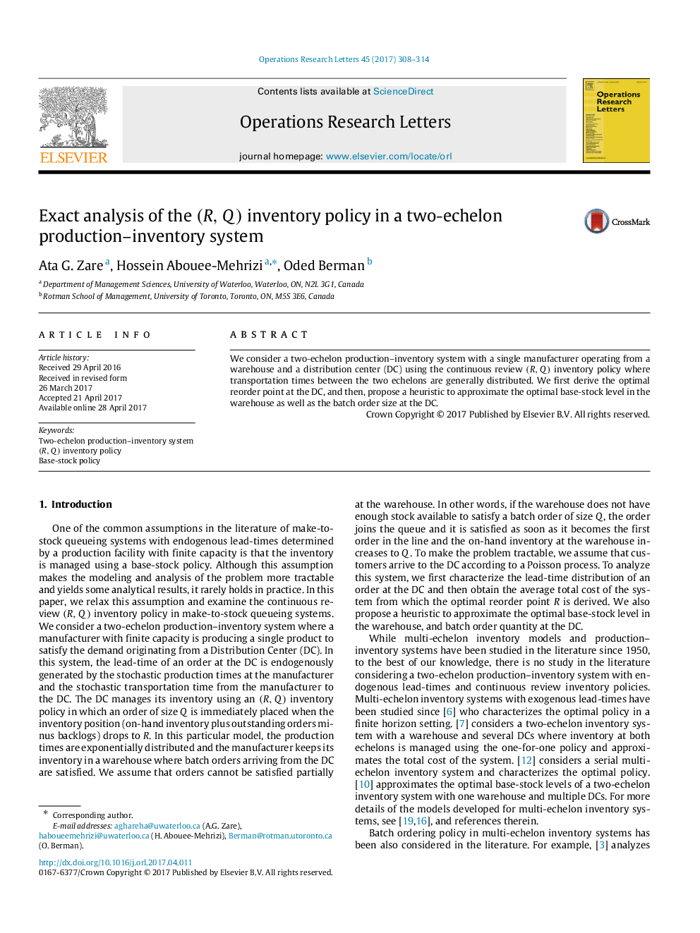 Exact analysis of the (R,Q) inventory policy in a two-echelon production-inventory system