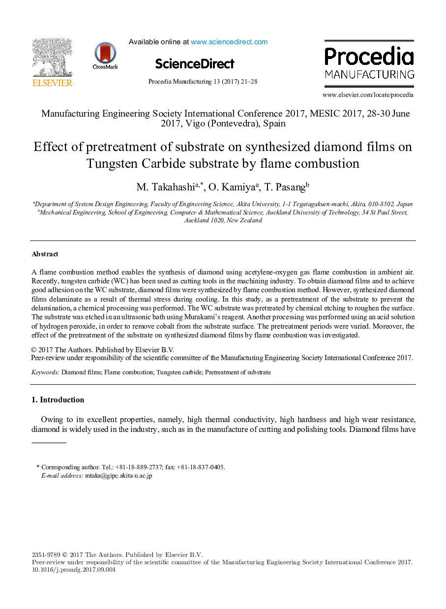 Effect of pretreatment of substrate on synthesized diamond films on Tungsten Carbide substrate by flame combustion